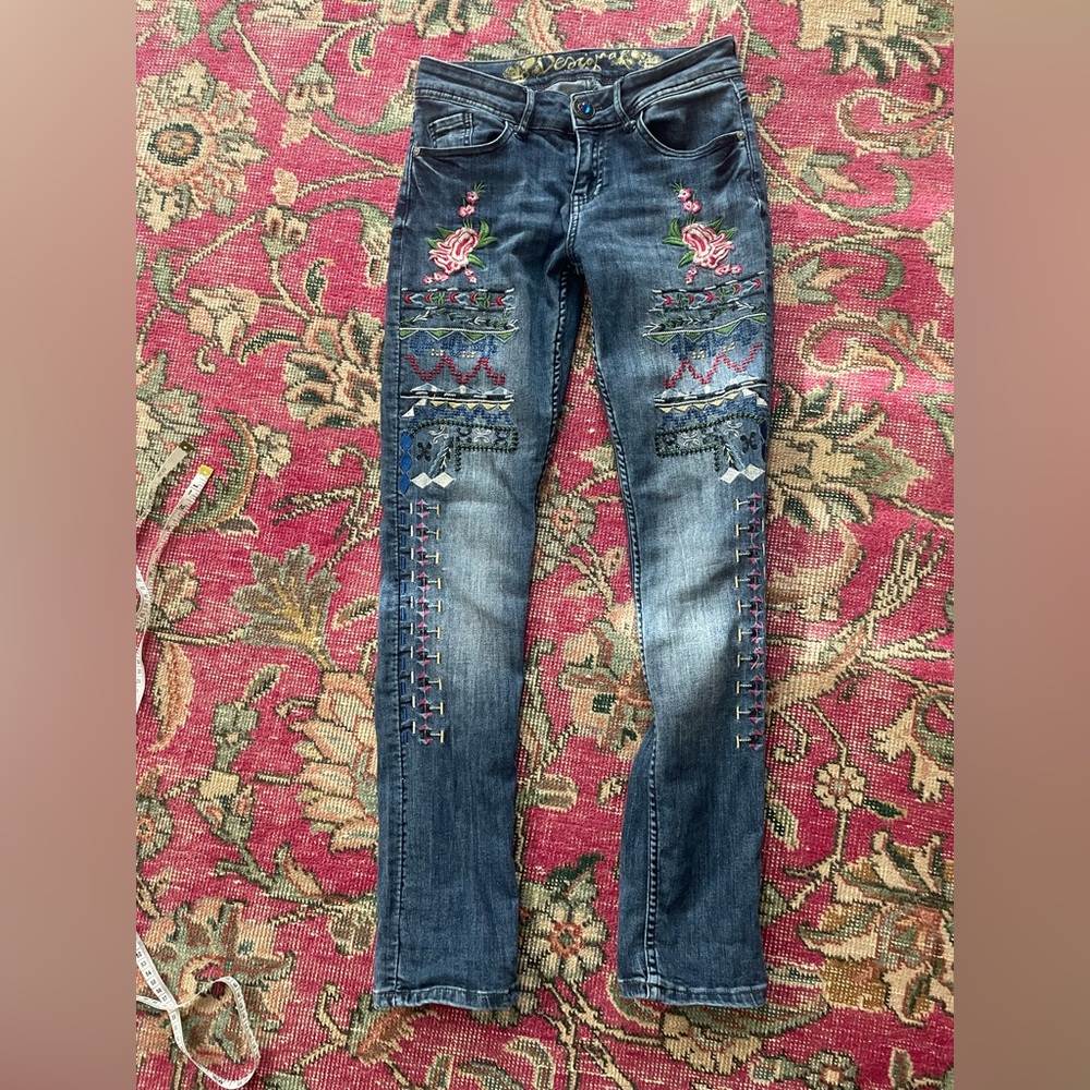 Desigual Embroidered Blue Jeans for Women 25